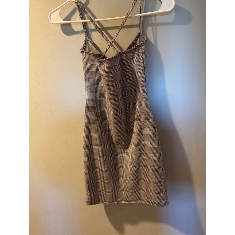 Plaid Spaghetti Strap‎ Mini Dress Crisscross Back Cowl Neck - Picture 10 of 13